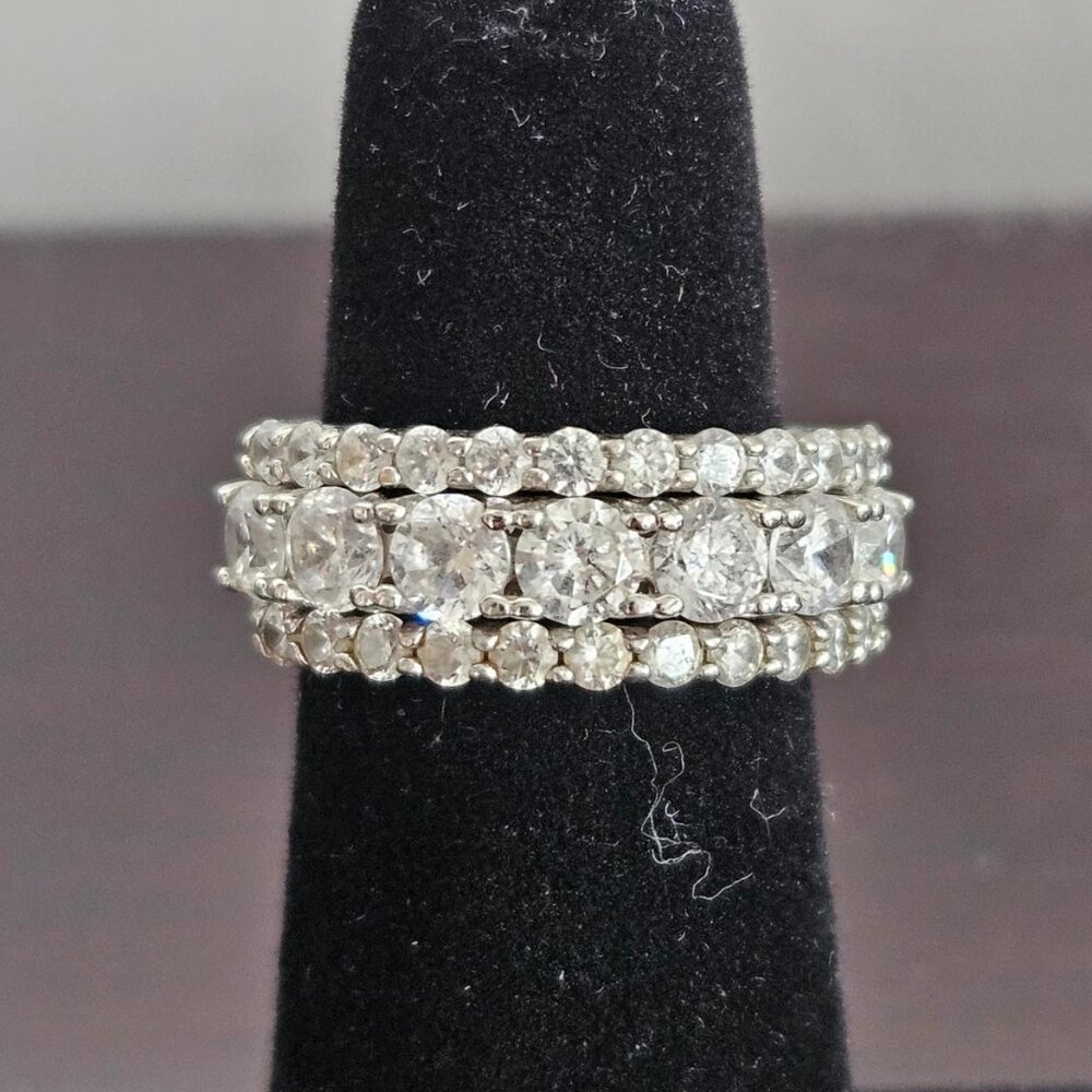3 Ring CZ and Sterling Silver Band Set - Size 5